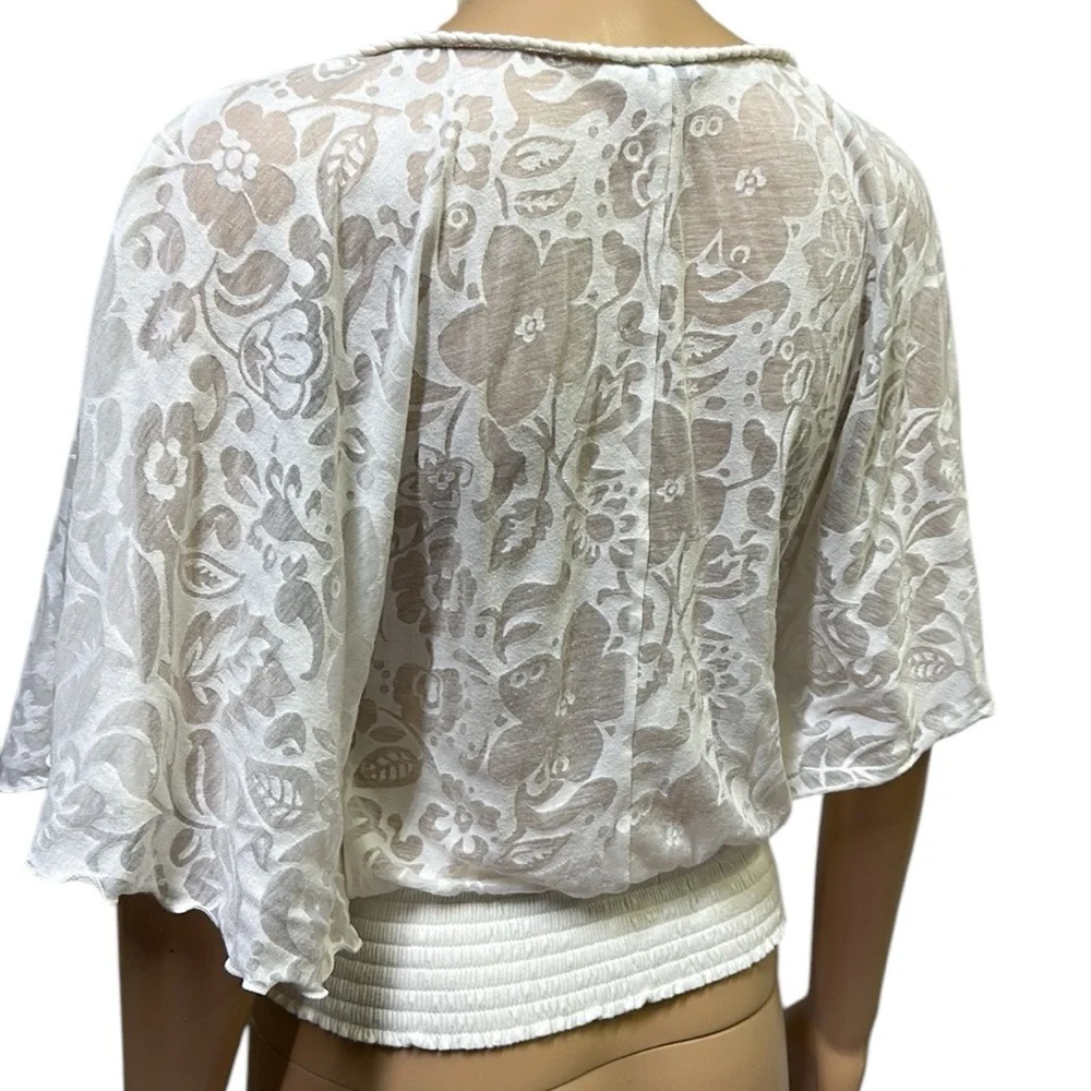 Express Semi Sheer Short Flutter Sleeve Elastic Waist Lightweight Top Womens XS - Picture 5 of 10